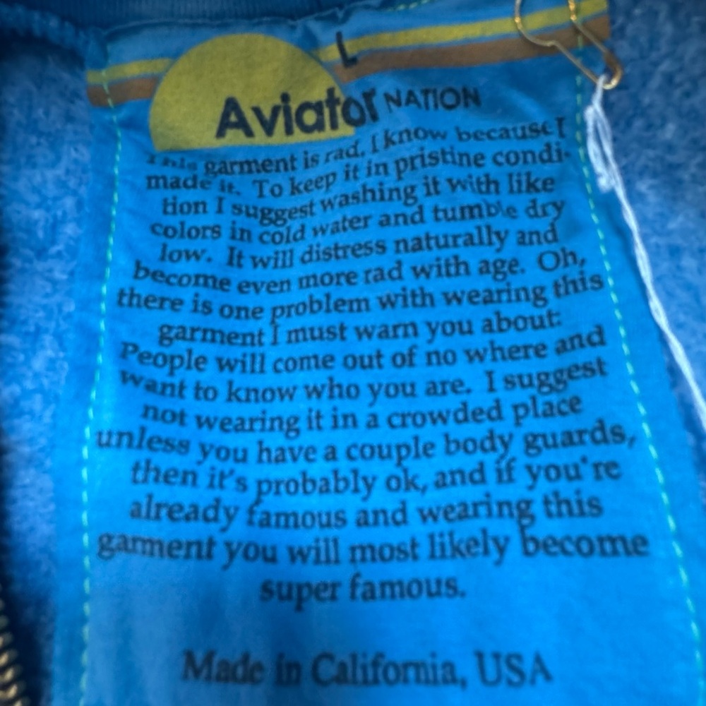 Aviator Nation Blue Zip Hoodie with Yellow Smiley Patch - Picture 6 of 7